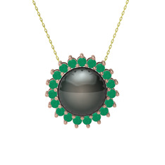 Gün Işığı İnci Kolye - Siyah inci ve kök zümrüt 18 ayar rose altın kolye (40 cm altın rolo zincir) #1sj3jwe