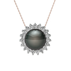 Gün Işığı İnci Kolye - Siyah inci ve swarovski 925 ayar gümüş kolye (40 cm rose altın rolo zincir) #1t217jf