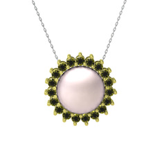 Gün Işığı İnci Kolye - Pembe inci ve peridot 14 ayar altın kolye (40 cm beyaz altın rolo zincir) #1tqatr7