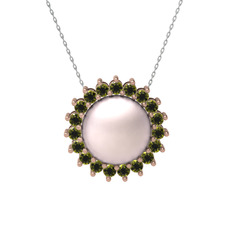 Gün Işığı İnci Kolye - Pembe inci ve peridot 18 ayar rose altın kolye (40 cm gümüş rolo zincir) #1u51vsj