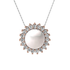 Gün Işığı İnci Kolye - Inci ve beyaz zirkon 18 ayar rose altın kolye (40 cm beyaz altın rolo zincir) #1ut0600