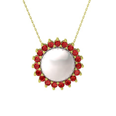 Gün Işığı İnci Kolye - Inci ve garnet 8 ayar altın kolye (40 cm altın rolo zincir) #1vl4lrd