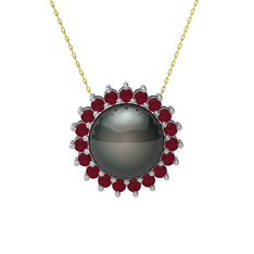 Gün Işığı İnci Kolye - Siyah inci ve kök yakut 14 ayar beyaz altın kolye (40 cm gümüş rolo zincir) #1vx1p0v