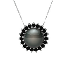 Gün Işığı İnci Kolye - Siyah inci ve siyah zirkon 925 ayar gümüş kolye (40 cm beyaz altın rolo zincir) #1wnw7cl