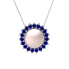 Gün Işığı İnci Kolye - Pembe inci ve lab safir 18 ayar beyaz altın kolye (40 cm beyaz altın rolo zincir) #1xcn50d