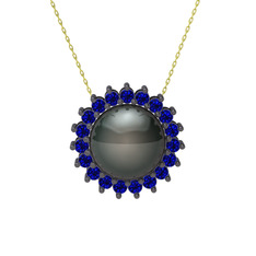 Gün Işığı İnci Kolye - Siyah inci ve lab safir 925 ayar siyah rodyum kaplama gümüş kolye (40 cm gümüş rolo zincir) #1xdr8t8