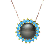 Gün Işığı İnci Kolye - Siyah inci ve akuamarin 14 ayar altın kolye (40 cm rose altın rolo zincir) #1y6np7p