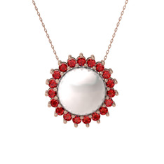 Gün Işığı İnci Kolye - Inci ve garnet 8 ayar rose altın kolye (40 cm rose altın rolo zincir) #1y6scrs