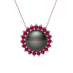 Siyah inci ve rodolit garnet 925 ayar gümüş kolye (40 cm rose altın rolo zincir)
