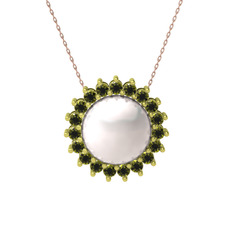 Inci ve peridot 925 ayar altın kaplama gümüş kolye (40 cm rose altın rolo zincir)