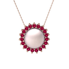 Pembe inci ve rodolit garnet 18 ayar rose altın kolye (40 cm rose altın rolo zincir)