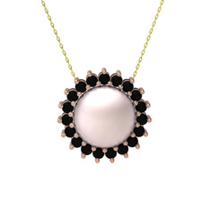 Gün Işığı İnci Kolye - Pembe inci ve siyah zirkon 14 ayar rose altın kolye (40 cm altın rolo zincir) #30bi4q