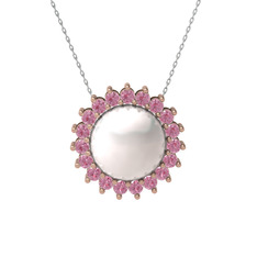 Gün Işığı İnci Kolye - Inci ve pembe kuvars 925 ayar rose altın kaplama gümüş kolye (40 cm beyaz altın rolo zincir) #3nlxho