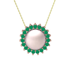 Gün Işığı İnci Kolye - Pembe inci ve kök zümrüt 14 ayar rose altın kolye (40 cm altın rolo zincir) #51ro4e