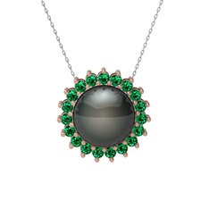 Gün Işığı İnci Kolye - Siyah inci ve yeşil kuvars 14 ayar rose altın kolye (40 cm gümüş rolo zincir) #5mkkdg