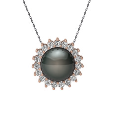 Gün Işığı İnci Kolye - Siyah inci ve swarovski 18 ayar rose altın kolye (40 cm gümüş rolo zincir) #5rdag2