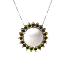 Gün Işığı İnci Kolye - Inci ve peridot 925 ayar rose altın kaplama gümüş kolye (40 cm beyaz altın rolo zincir) #5rs163