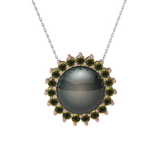Gün Işığı İnci Kolye - Siyah inci ve peridot 8 ayar rose altın kolye (40 cm beyaz altın rolo zincir) #5vuqoi