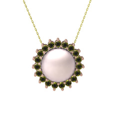 Gün Işığı İnci Kolye - Pembe inci ve peridot 18 ayar rose altın kolye (40 cm altın rolo zincir) #6jehrg