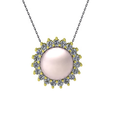 Gün Işığı İnci Kolye - Pembe inci ve pırlanta 925 ayar altın kaplama gümüş kolye (0.285 karat, 40 cm gümüş rolo zincir) #6oodk0