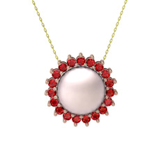 Gün Işığı İnci Kolye - Pembe inci ve garnet 18 ayar rose altın kolye (40 cm altın rolo zincir) #6psw0g