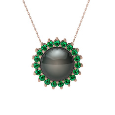Gün Işığı İnci Kolye - Siyah inci ve yeşil kuvars 8 ayar rose altın kolye (40 cm rose altın rolo zincir) #778fo0