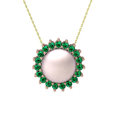 Gün Işığı İnci Kolye - Pembe inci ve yeşil kuvars 18 ayar rose altın kolye (40 cm altın rolo zincir) #7gqwlw