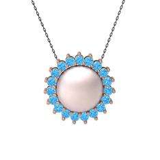 Pembe inci ve akuamarin 925 ayar rose altın kaplama gümüş kolye (40 cm gümüş rolo zincir)