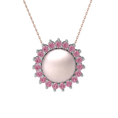 Gün Işığı İnci Kolye - Pembe inci ve pembe kuvars 14 ayar beyaz altın kolye (40 cm rose altın rolo zincir) #8m5bdw