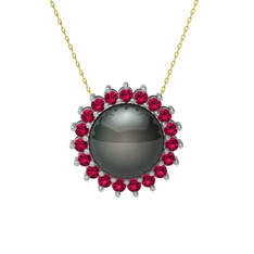Gün Işığı İnci Kolye - Siyah inci ve rodolit garnet 14 ayar beyaz altın kolye (40 cm altın rolo zincir) #91smo2