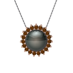 Gün Işığı İnci Kolye - Siyah inci ve dumanlı kuvars 18 ayar rose altın kolye (40 cm gümüş rolo zincir) #97gq5t