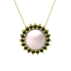 Gün Işığı İnci Kolye - Pembe inci ve peridot 8 ayar altın kolye (40 cm altın rolo zincir) #abuz2h