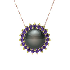 Gün Işığı İnci Kolye - Siyah inci ve ametist 14 ayar altın kolye (40 cm rose altın rolo zincir) #b76fnw