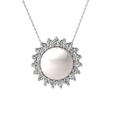 Gün Işığı İnci Kolye - Inci ve swarovski 14 ayar beyaz altın kolye (40 cm gümüş rolo zincir) #bky3wd