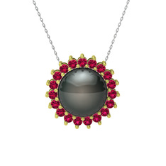 Gün Işığı İnci Kolye - Siyah inci ve rodolit garnet 18 ayar altın kolye (40 cm gümüş rolo zincir) #brjxhc