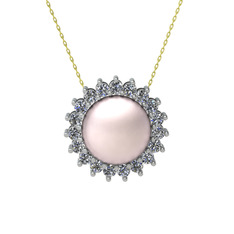 Gün Işığı İnci Kolye - Pembe inci ve pırlanta 18 ayar beyaz altın kolye (0.285 karat, 40 cm altın rolo zincir) #c2jnyh