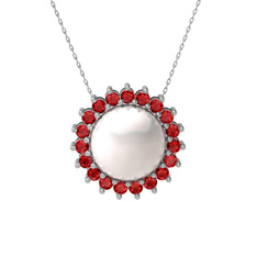 Gün Işığı İnci Kolye - Inci ve garnet 14 ayar beyaz altın kolye (40 cm beyaz altın rolo zincir) #ckppuk