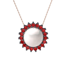 Gün Işığı İnci Kolye - Inci ve garnet 925 ayar siyah rodyum kaplama gümüş kolye (40 cm rose altın rolo zincir) #cngok1