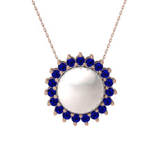 Gün Işığı İnci Kolye - Inci ve lab safir 14 ayar rose altın kolye (40 cm gümüş rolo zincir) #ctzpel