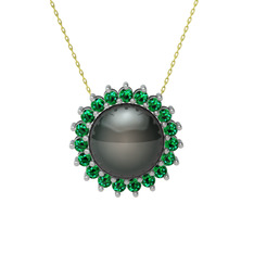 Gün Işığı İnci Kolye - Siyah inci ve yeşil kuvars 14 ayar beyaz altın kolye (40 cm altın rolo zincir) #exjidz