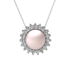 Pembe inci ve beyaz zirkon 8 ayar beyaz altın kolye (40 cm gümüş rolo zincir)