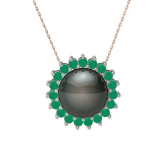 Gün Işığı İnci Kolye - Siyah inci ve kök zümrüt 14 ayar beyaz altın kolye (40 cm rose altın rolo zincir) #f8dh5p