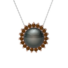 Gün Işığı İnci Kolye - Siyah inci ve dumanlı kuvars 18 ayar rose altın kolye (40 cm gümüş rolo zincir) #f8qpz6