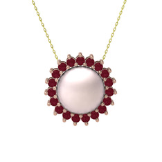 Gün Işığı İnci Kolye - Pembe inci ve kök yakut 14 ayar rose altın kolye (40 cm gümüş rolo zincir) #fxrkt5