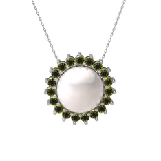 Gün Işığı İnci Kolye - Inci ve peridot 18 ayar beyaz altın kolye (40 cm beyaz altın rolo zincir) #fyy6vy