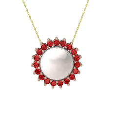 Gün Işığı İnci Kolye - Inci ve garnet 925 ayar rose altın kaplama gümüş kolye (40 cm gümüş rolo zincir) #hdzx2a