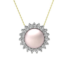 Pembe inci ve beyaz zirkon 8 ayar beyaz altın kolye (40 cm gümüş rolo zincir)