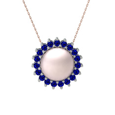 Gün Işığı İnci Kolye - Pembe inci ve lab safir 925 ayar gümüş kolye (40 cm rose altın rolo zincir) #ijr1jn