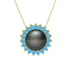 Gün Işığı İnci Kolye - Siyah inci ve akuamarin 18 ayar altın kolye (40 cm altın rolo zincir) #issnyf