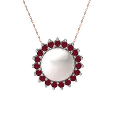 Gün Işığı İnci Kolye - Inci ve kök yakut 8 ayar beyaz altın kolye (40 cm rose altın rolo zincir) #j1w8nz